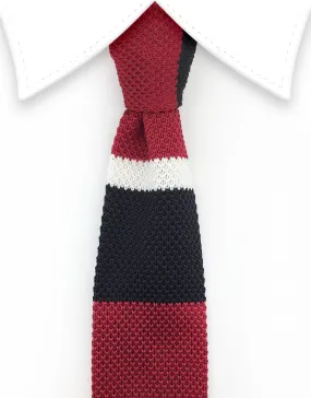 Black, Red & White Striped Knit Tie