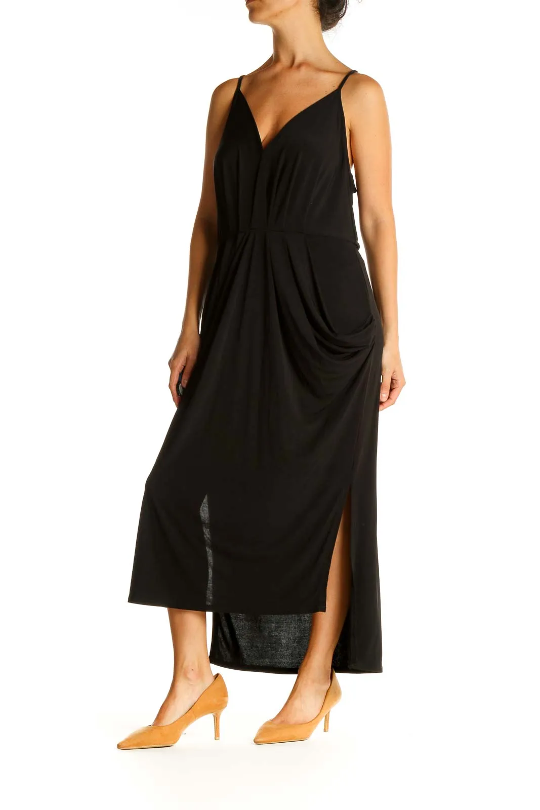 Black Solid Casual Column Dress