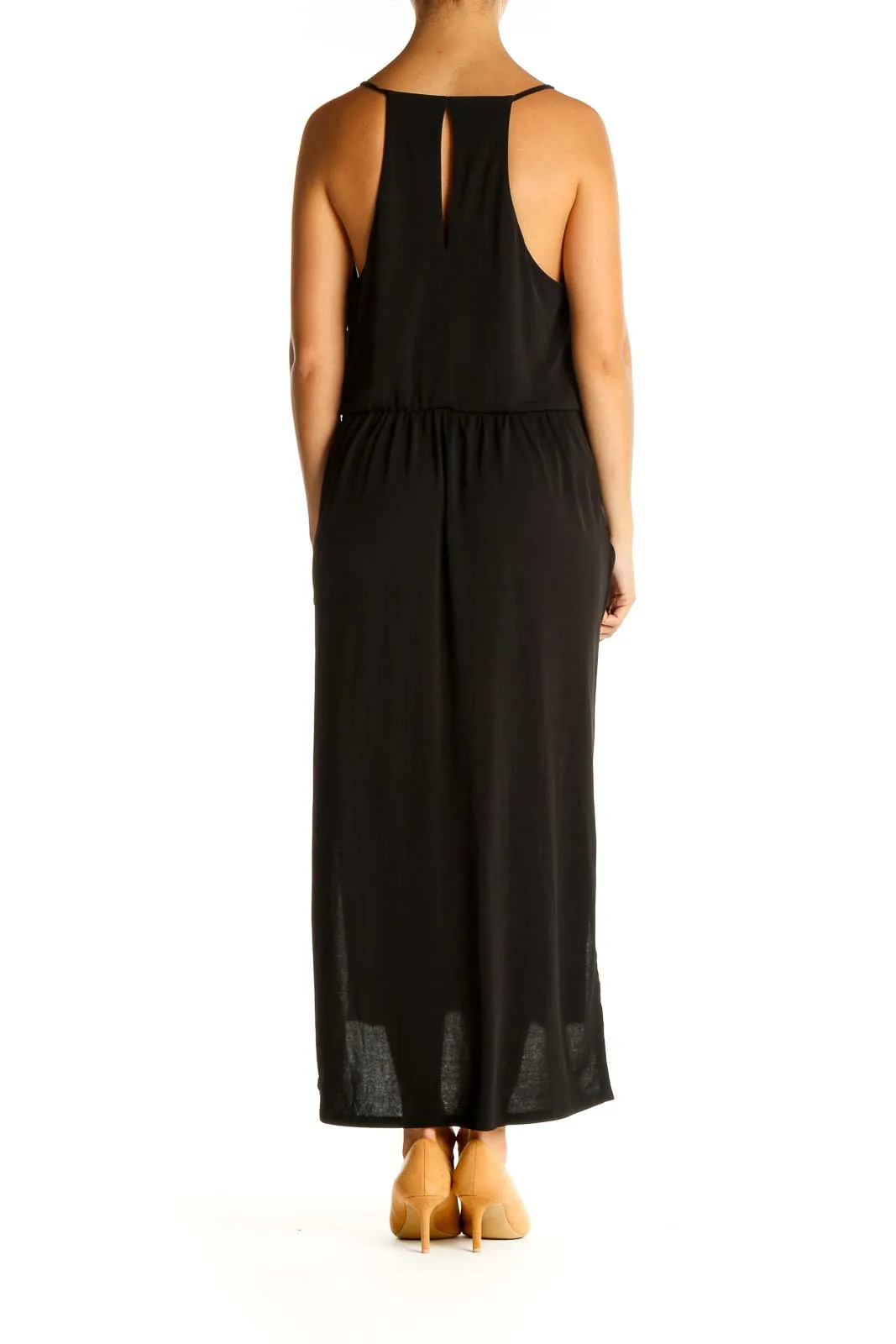 Black Solid Casual Column Dress