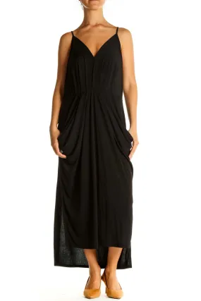 Black Solid Casual Column Dress