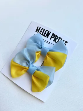 Blue and Yellow Mini Pigtail Bow Set of Ukrainian Flag Pinwheel Baby Bow Hello 1st Grade Accessories