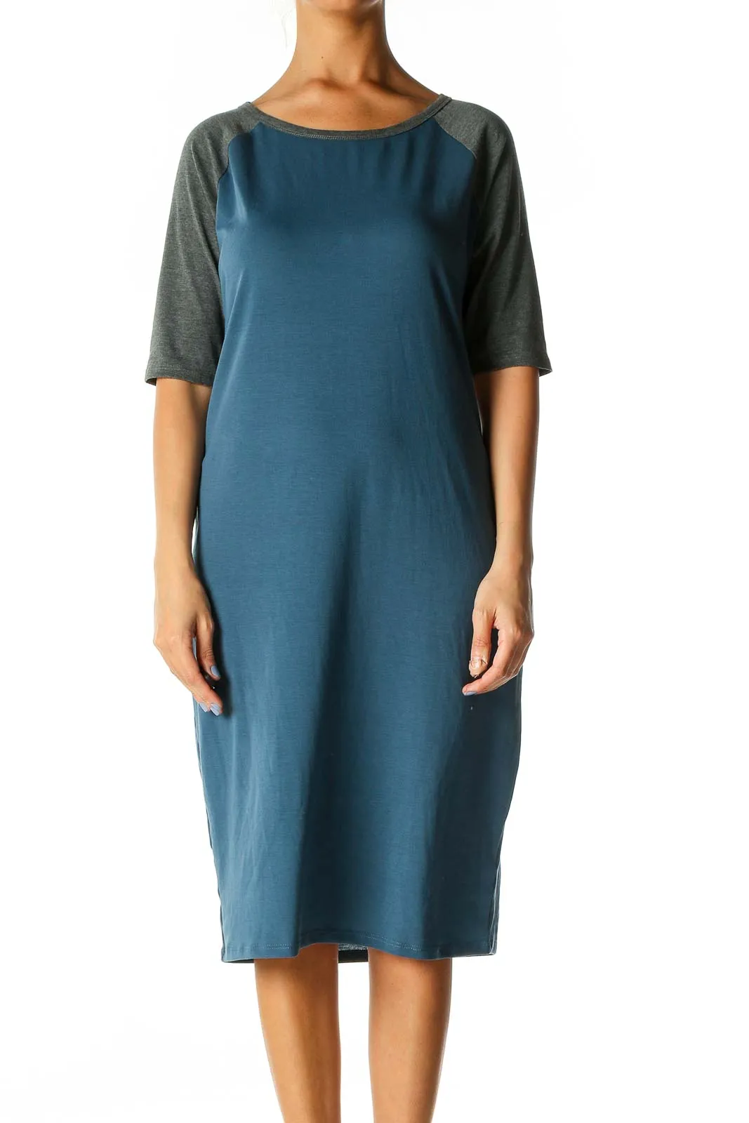 Blue Colorblock Casual Shift Dress