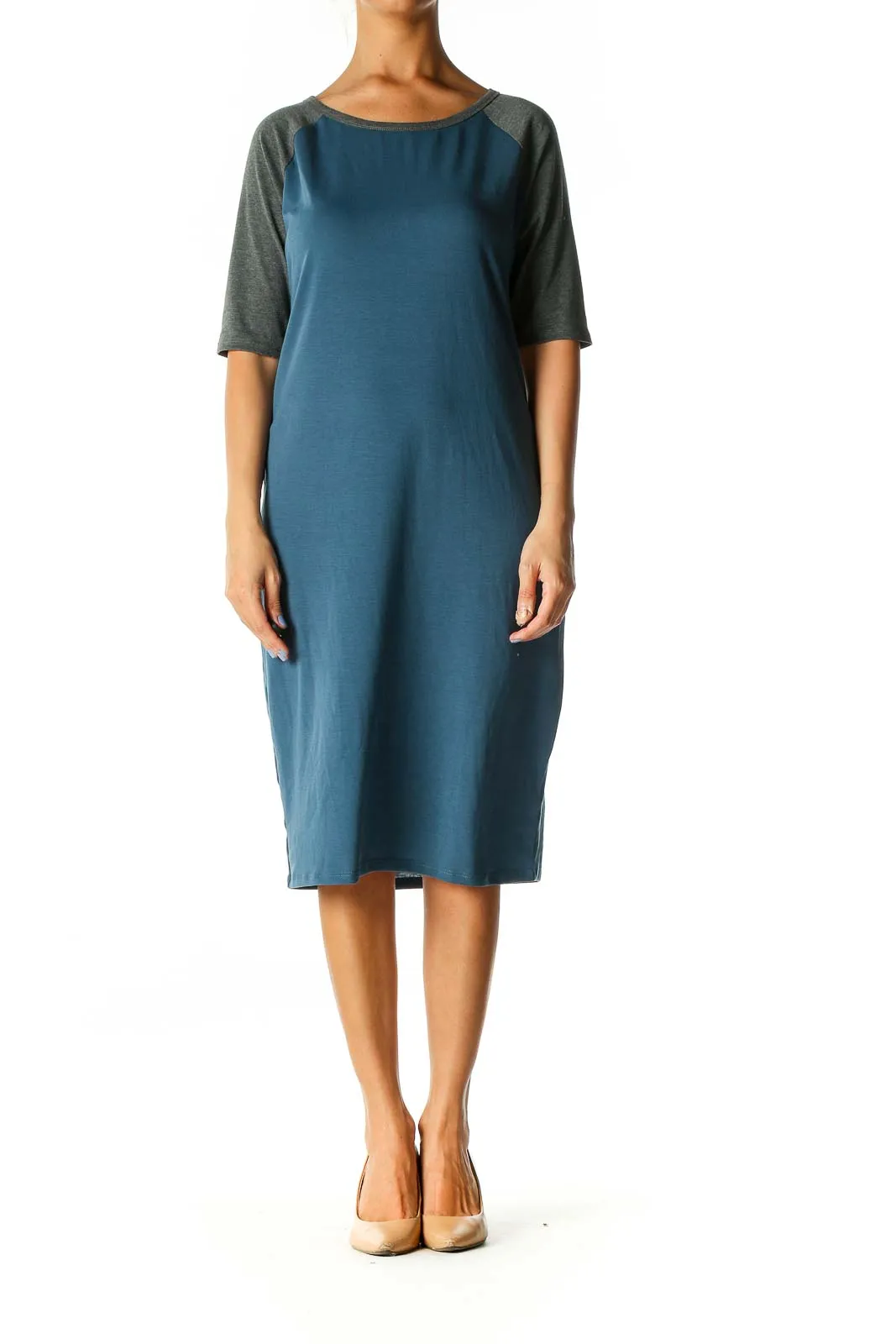 Blue Colorblock Casual Shift Dress