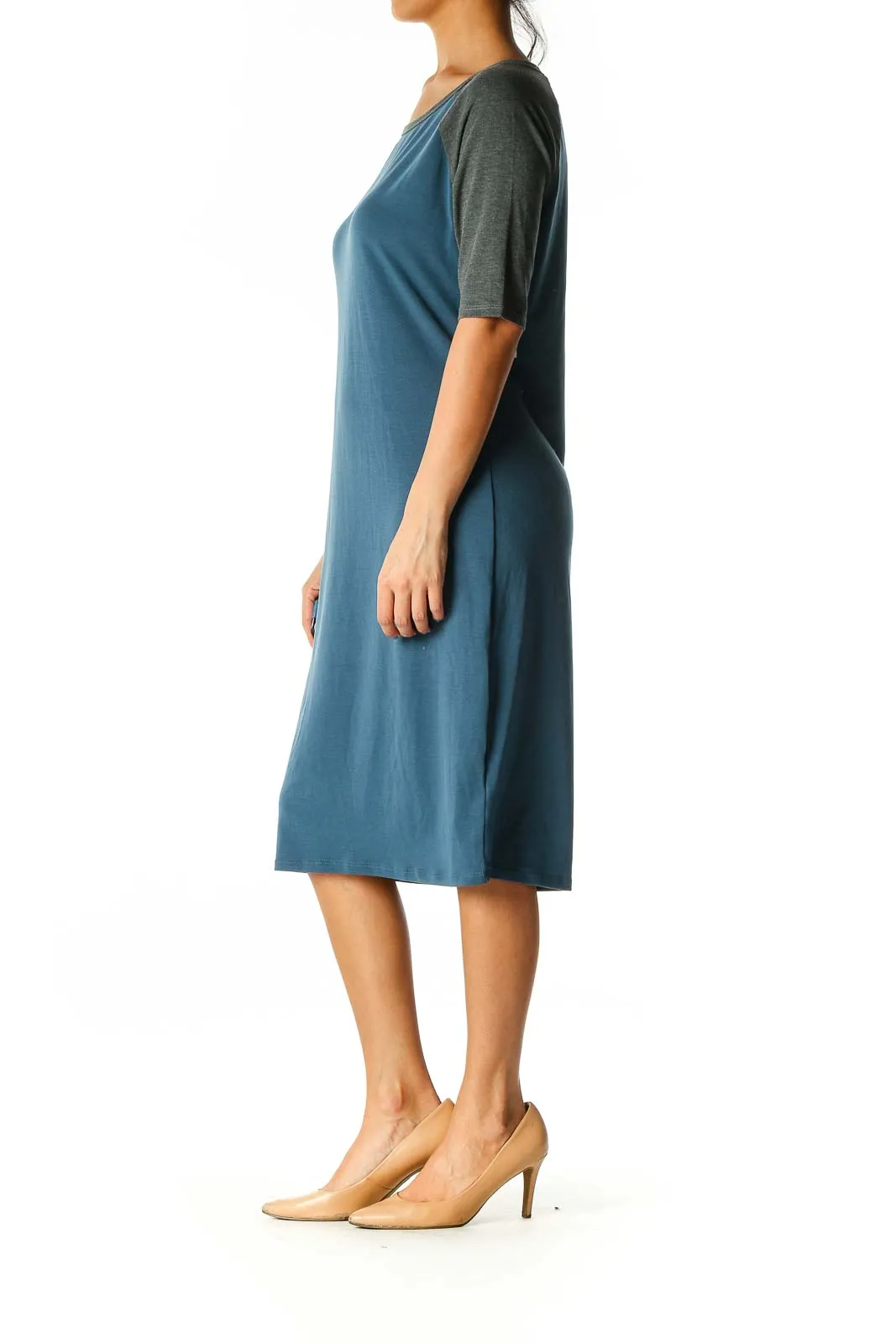 Blue Colorblock Casual Shift Dress