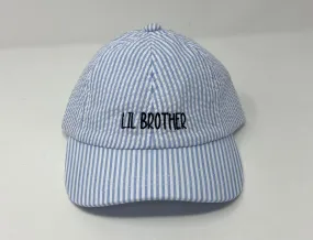 Blue Seersucker Embroidered Lil Brother Cap