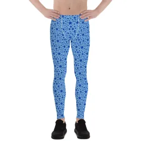 Blue Star Meggings, Star Pattern Men's Leggings Compression Pants - Made in USA/EU