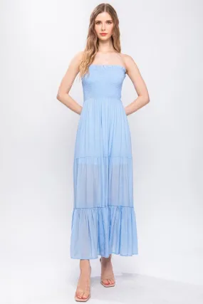 Blue Strapless Maxi Dress