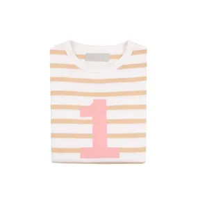 Bob & Blossom: Biscuit & White Breton Striped Pink Number 1 T-Shirt