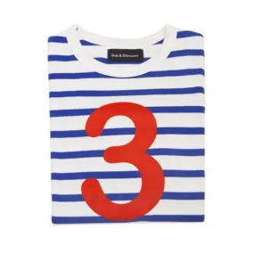 Bob & Blossom: French Blue & Cream White Stripe Number 3 T-Shirt