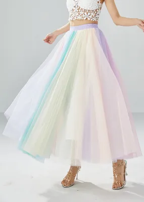 Boho Rainbow Elastic Waist Exra Large Hem Tulle Pleated Skirts Summer LY6079