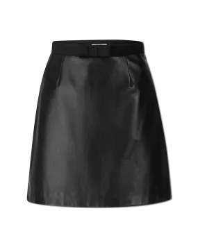 Bow Detail Leather Mini Skirt