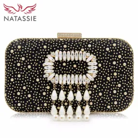 Box Clutches Fashion Beaded Tassel Evening Female Wedding Purse