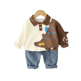 Boys And Girls Dinosaur Cartoon Spring And Autumn Long-Sleeved 2-Piece Set