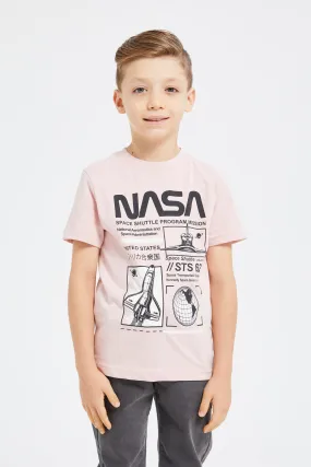 Boys Beige Nasa Print  T-Shirt