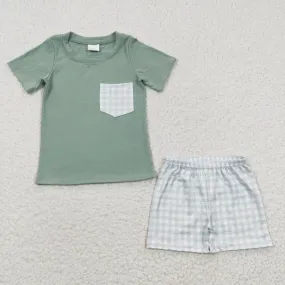 boys green pocket t-shirts shorts sets BSSO0236