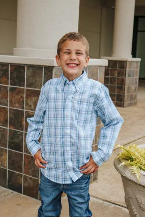 Boys Wrangler Riata Blue & White Long Sleeve Western Shirt