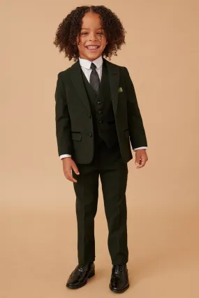 BROMLEY - Children's Olive Green Check Print Three Piece Suit