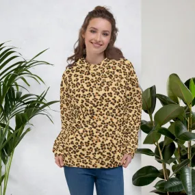 Brown Leopard Women's Hoodies, Animal Print Unisex Sweatshirt Pullover- Made in EU