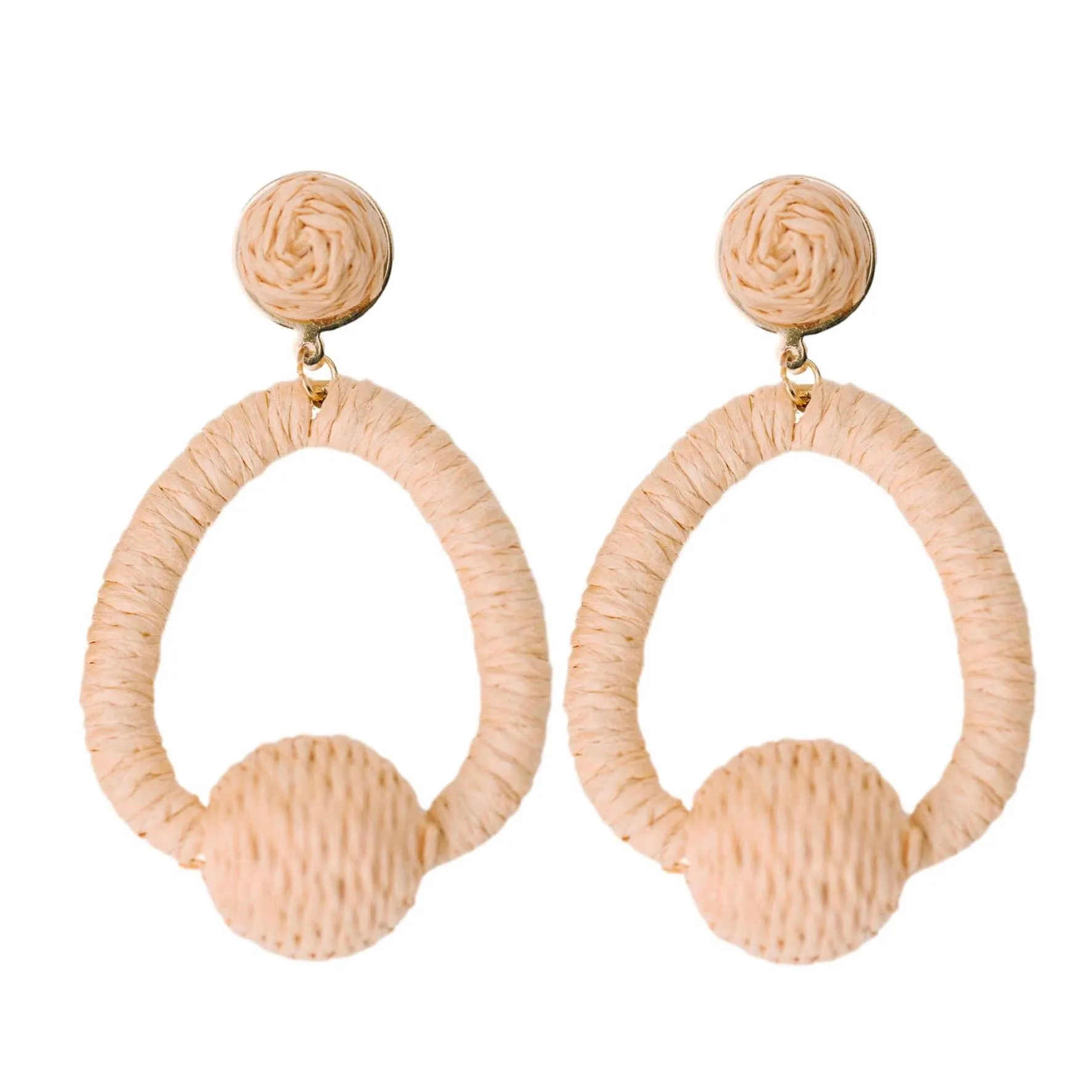 Brown Raffia Pom Pom Hoops