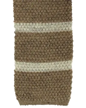 Brunello Cucinelli Square End Knitted Tie Taupe Stripes Linen Silk SALE