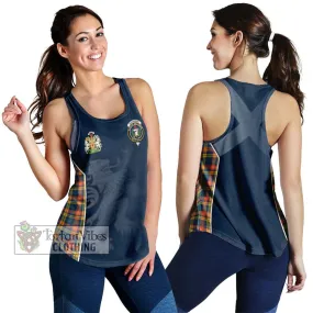 Buchanan Ancient Tartan Women's Racerback Tanks with Family Crest and Lion Rampant Vibes Sport Style