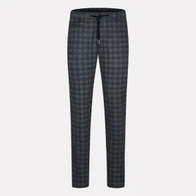 Bugatti "Flex City" Flat Front Drawstring Casual Pant / Dark Grey and Brown Plaid