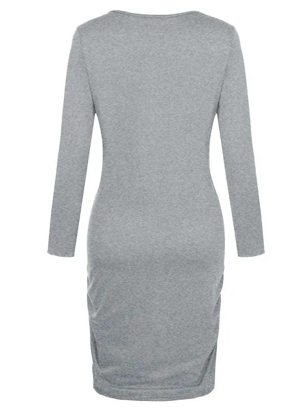 Bump-Hugging Solid Long Sleeve Maternity Bodycon Dress