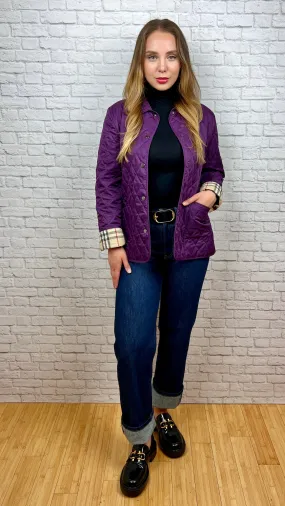 BURBERRY Quilted Shell Jacket, Size Small, Purple