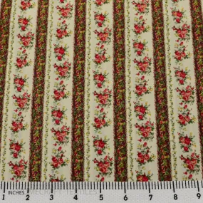 Burgundy Vintage Floral Stripe Cotton Print