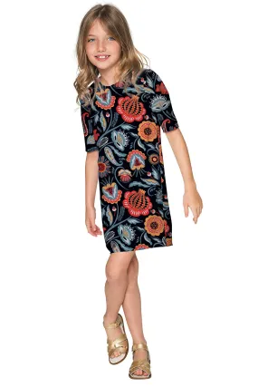 BUY 1 GET 4 FREE! Bellibone Grace Black Floral Party Shift Dress - Girls