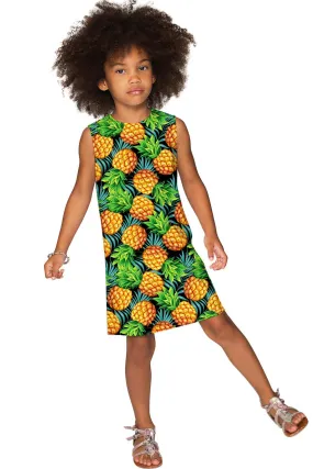 BUY 1 GET 4 FREE! Endless Summer Adele Green Pineapple Print Cute Shift Dress - Girls