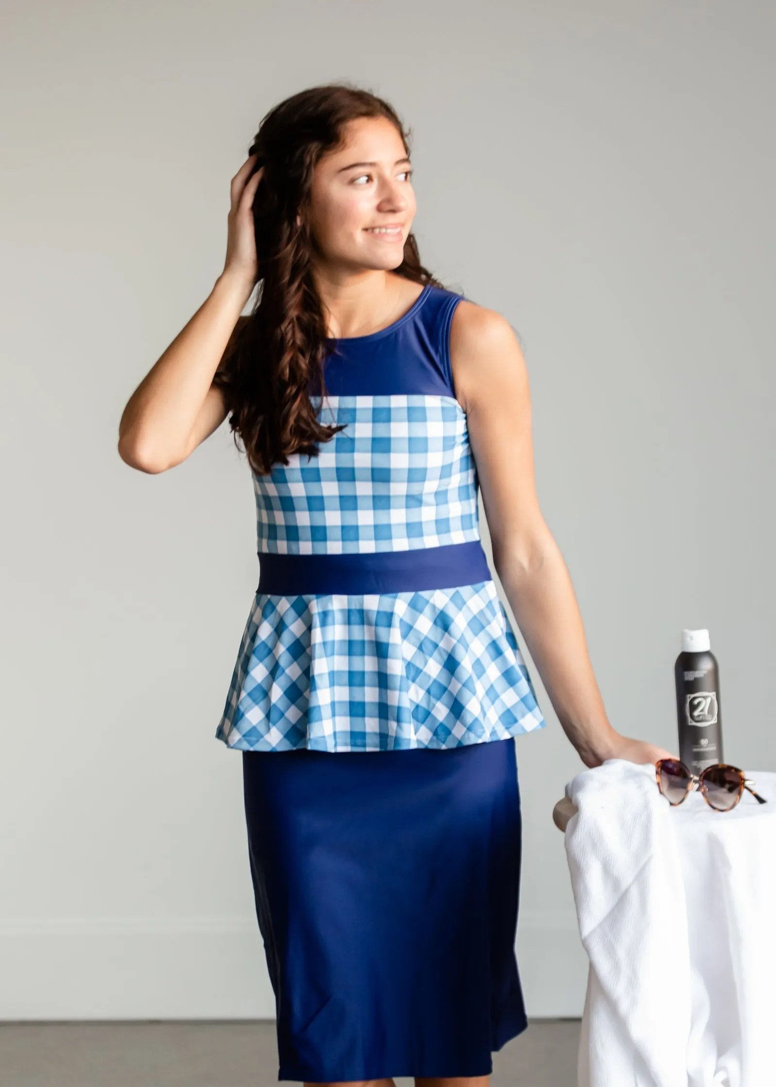 Caley Gingham Peplum Swim Top-FINAL SALE