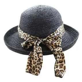 California Hat Company - Straw Up Brim Hat with Leopard Scarf