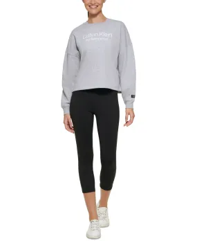 Calvin Klein Women's Stacked Logo Cropped Sweatshirt Gray Size Medium