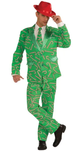 Candy Cane Print Mens Christmas Suit Costume