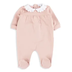 Cannella Dusty Rose Fleece Lined Romper with Flower Embroidered Collar