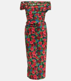 Carolina Herrera Floral Off Shoulder Midi Dress, Multicolor