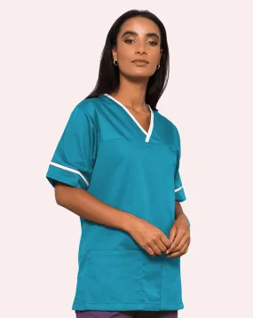 Casey Unisex Smart Scrub Tunic - Teal / White