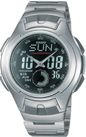 Casio, Men’s Watch Sport Collection Analog-Digital, Black Dial Silver Stainless Steel Band,  AQ160WD