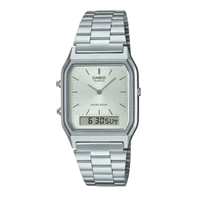 Casio, Men's Watch Vintage Collection Analog-Digital Silver Dial Silver Stainless Steel, AQ-230A-7AMQYDF