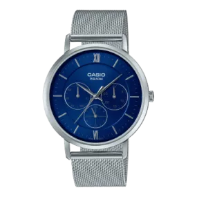 Casio,Men's Watch Analog, Blue Dial Silver Stainless Steel Mesh Band, MTP-B300M-2AVDF