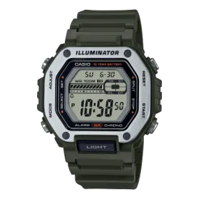 Casio,Men's Watch Digital, Grey Dial Green Resin Band, MWD-110H-3AVDF