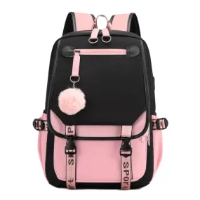 Casual Outdoor Traveling Backpack Schoolbag Simple Multi-Layer Computer Double Shoulder Bag(Black With Pink)