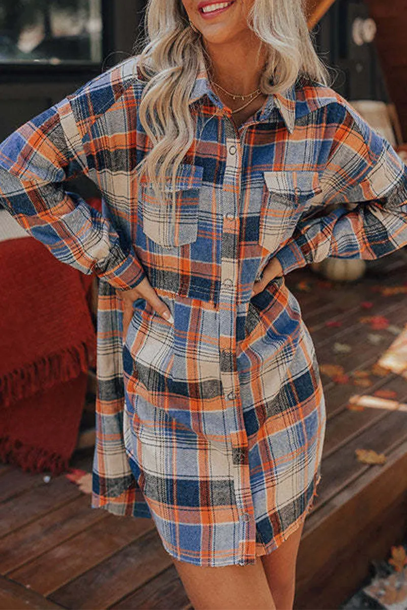 Casual Plaid Turndown Collar Dresses