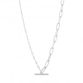 Chain Reaction Rhodium Mixed Link T-Bar Necklace N021-02H