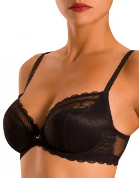 Chantelle Chic Sexy Underwire 3-Part Cup Lace Plunge  Bra Black/Nude 3641