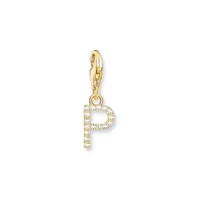 Charm pendant letter P with white stones gold plated