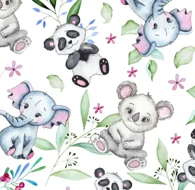 Children's Animal Fabric, EC021, Watercolor, Elephant and Bears, Cotton or Fleece 2283