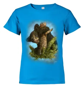 Children's Baby Gruff T-Shirt (Black bear cub up a tree)