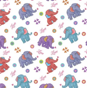 Children's Fabric, EC015 Cartoon Elephant Fabric Love, Cotton or Fleece 5602